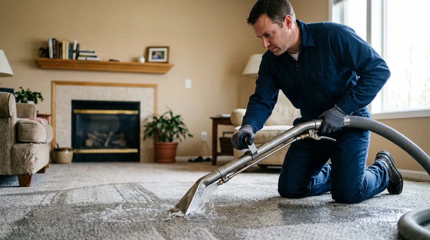 Water damage restoration technician working near Avon Lake, OH
